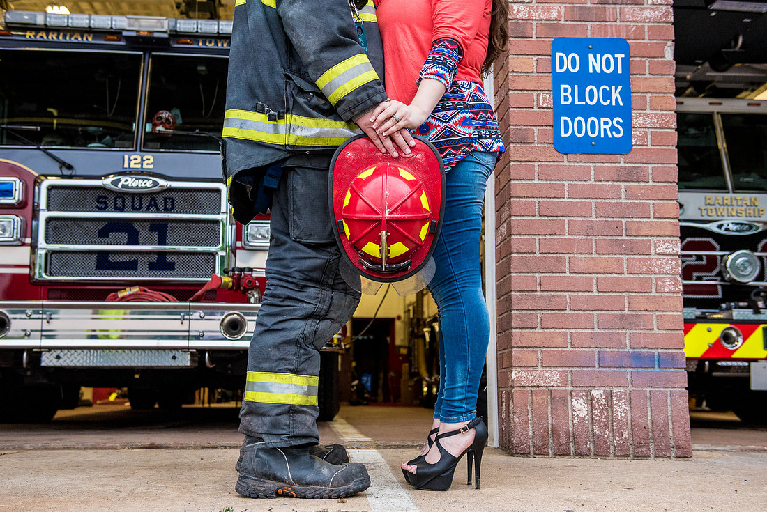 1,clinton-hunterdon-county-NJ-wedding-photographer, cute-sweet--fun-must-have-bride-groom-picture-firefighter-engagement