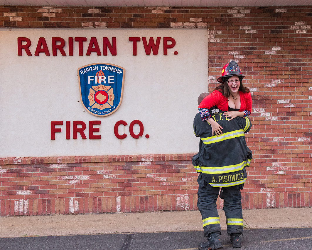 1,clinton-hunterdon-county-NJ-wedding-photographer, cute-sweet--fun-must-have-bride-groom-picture-firefighter-engagement