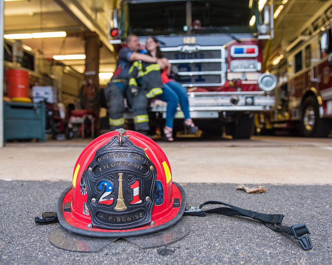 1,clinton-hunterdon-county-NJ-wedding-photographer, cute-sweet--fun-must-have-bride-groom-picture-firefighter-engagement