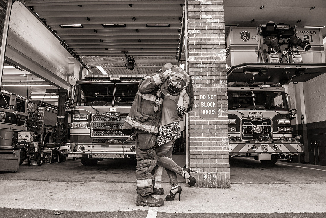 1,clinton-hunterdon-county-NJ-wedding-photographer, cute-sweet--fun-must-have-bride-groom-picture-firefighter-engagement