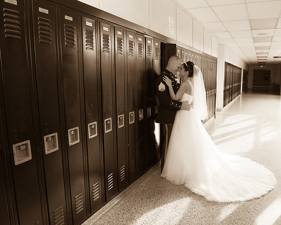 military groom and bride near locker room nj wedding photographer
